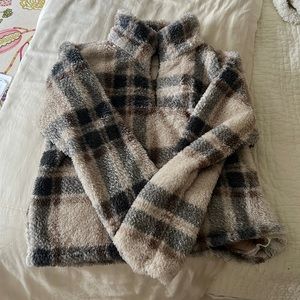Harper Heritage Plaid Sherpa Half Zip ( brown + black + crème)